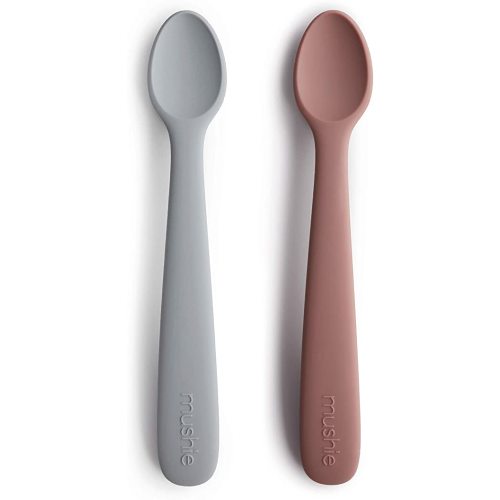 mushie Silicone Baby Feeding Spoons | 2 Pack (Stone/Cloudy Mauve)