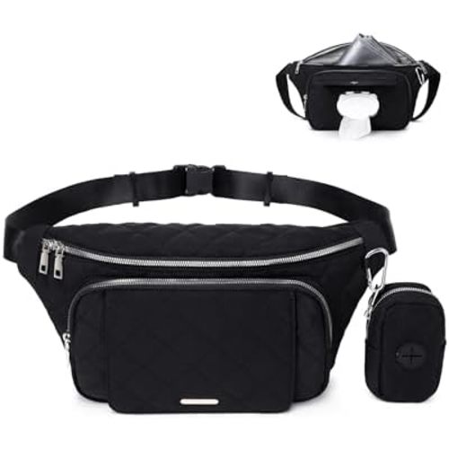 MYHOZEE Small Diaper Bag Fanny Pack - Baby Bag with Waterproof Changing Pad and Wipes Dispenser Quilted Nylon Crossbody Bags for Mom Baby Compact Diaper Purse Cross Body Purses