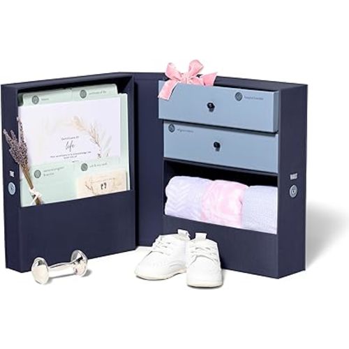 Savor | Baby Memory Box Keepsake Organizer | Customizable Sympathy Gift and Remembrance Box for Angel Baby, Pregnancy, & Treasured Mementos (Blue, Adelaide Style)