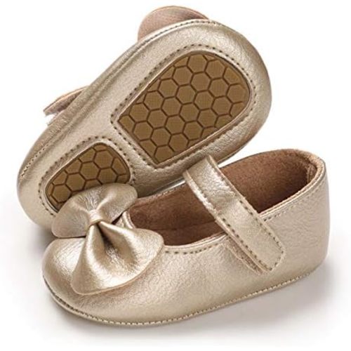 E-FAK Baby Girls Shoes Mary Jane Flats Shoes Anti-Slip Soft Rubber Sole Toddler First Walkers Princess Dress Shoes
