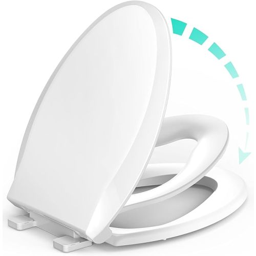 Elongated Toilet Seat with Built-in Potty Training Seat for Toddlers& Adults, Slow Close, Never Loosen, Heavy Duty, Ergonomic, Space Saving Toddler Toilet Seat(Elongated 18.5", Oval)