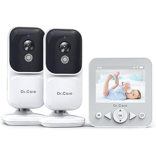 Dr.Care NeoView Video Baby Monitor with 2 Cameras, 2.8” Screen, 2-Way Audio, Video Loop Recording, Night Vision, Real-Time/VOX Monitoring, Temperature Sensor, Lullabies, Belt Clip Design