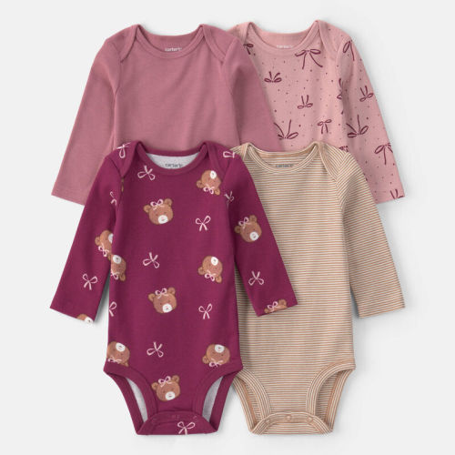 Baby Girl 4-Pack Bear & Bows Long-Sleeve Bodysuits | Carter’s Oshkosh Canada