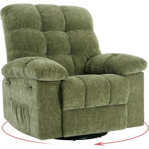 Garvee Oversized Swivel Rocker Recliner Sofa, 360¡ã Swivel, Extra Wide Manual Recliner with Chenille Upholstery, Soft Rocking Chair, Green
