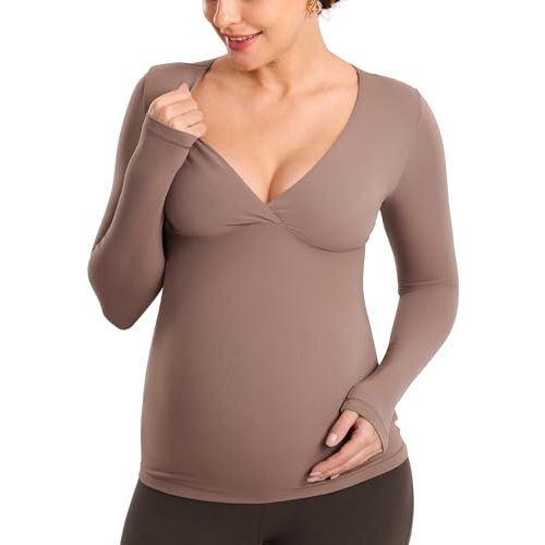 MOMANDA Maternity Nursing Tops Long Sleeve for Breastfeeding Crossover Pregnancy Nursing Shirts Soft Casual Tee