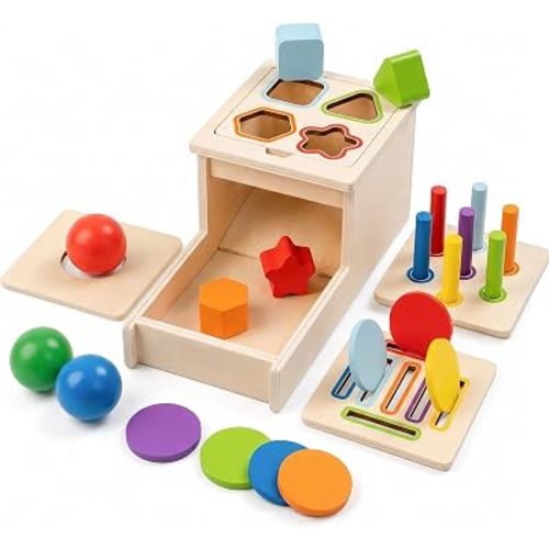 Montessori Toys for 1 Year Old, 4 in 1 Object Permanence Toys for Babies