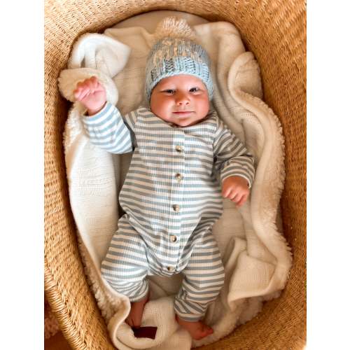 Dusty Blue Stripe / Organic Ribbed Long Sleeve Bay Jumpsuit