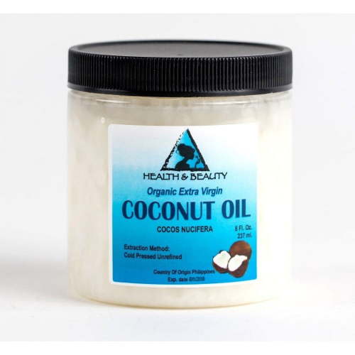COCONUT OIL EXTRA VIRGIN UNREFINED ORGANIC COLD PRESSED RAW PURE by H&B OILS CENTER in JAR 8 OZ