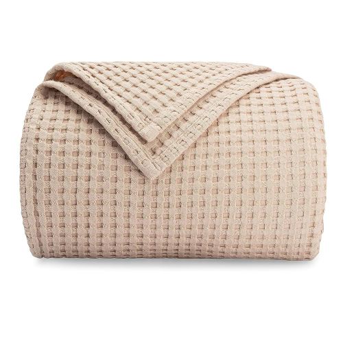 Comfy Cubs 100% Cotton Waffle Weave Throw Blanket Breathable Skin-Friendly Soft Lightweight Blankets - Perfect Warm Textured Blanket Layer - Size for Couch Bed & Sofa (Blush, 50" X 60")