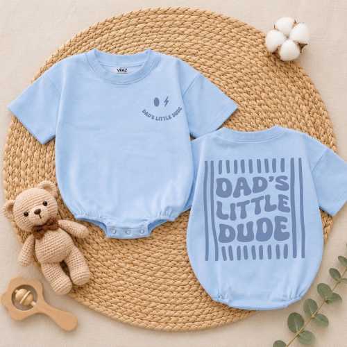 Dad's Little Dude Baby Bubble Romper, Groovy Striped Daddy's Bestie Newborn Outfit, First Father's Day Clothes, Little Dude Infant