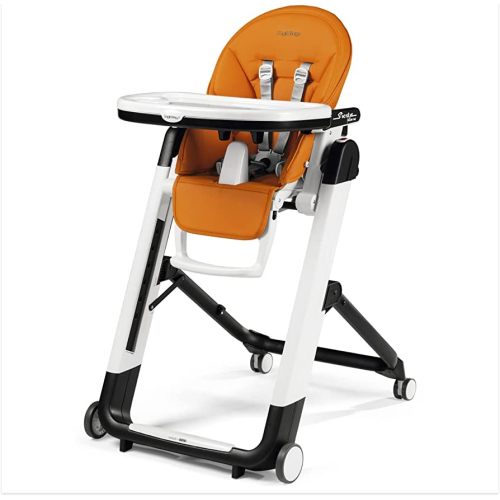 Peg Perego Siesta, Grow With Baby Folding High Chair & Recliner, Height Adjustable, Quick Clean & Easy Push Wheels For Babies & Toddlers, Made in Italy, Arancia (Orange)