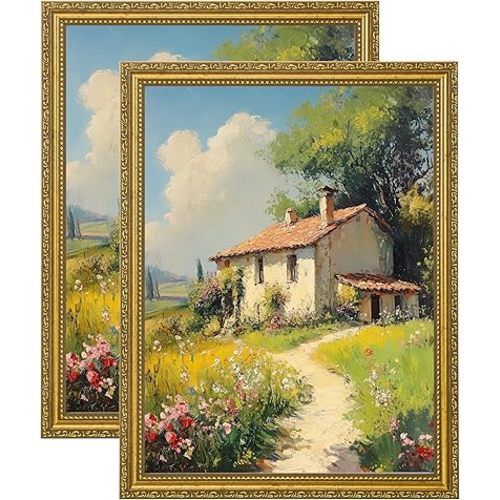 eletecpro 12x16 Picture Frames Set of 2, Vintage Photo Frames with Glass, Ornate Gold Frame 12 x 16 Display 8.5x11 Photo with Mat or 12x16 without Mat for Home Wall Decor, Gold