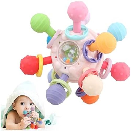 Baby Teething Toys - Infant Sensory Chew Rattles Toys - Newborn Montessori Learning Developmental Toy - Teethers for Babies 0 3 6 9 12 18 Months - Shower Gifts for 1 2 One Two Year Old (Pink)
