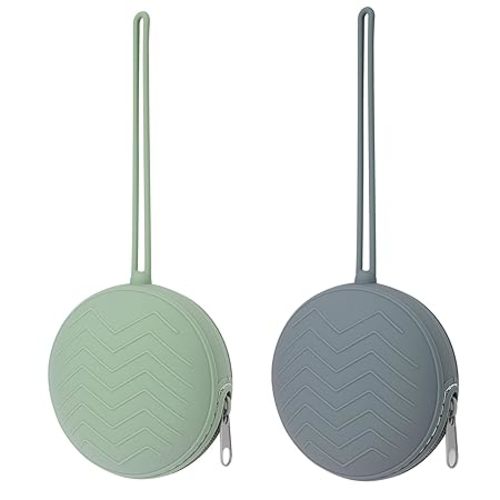 2-Pack Silicone Pacifier Holder Case - BPA-Free Pacifier Holder Pouch for Baby Boys & Girls- Portable & Dishwasher Safe Soother Container for On-The-Go Use (Sage/Tradewinds)