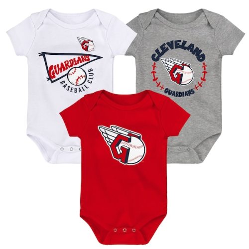 Newborn & Infant Cleveland Guardians Red/White/Heather Gray Cleveland Guardians Biggest Little Fan 3-Pack Bodysuit Set