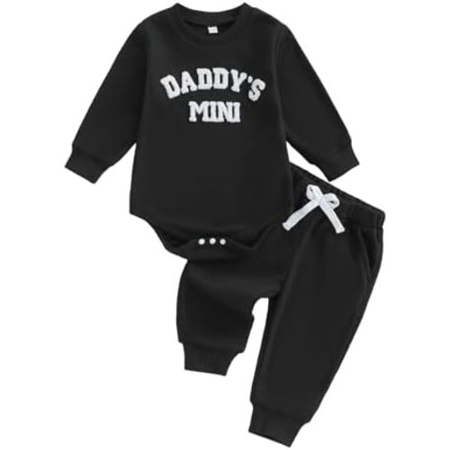 Newborn Baby Boy Outfit Daddys Mini Outfit Letter Embroidery Long Sleeve Romper Pant Set Infant Fall Winter Clothes