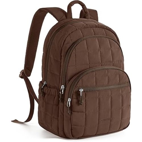 BAGSMART College Laptop Backpack, Travel Backpack for Women, Quilted Casual Daypack, Water-Resistant Bookbag for 15.6 Inch Laptop, Chocolate