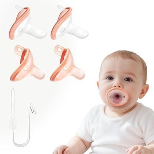 Baby Pacifier Set with Clip, 4-Pack Soothing Infant Pacifiers, Non-Contact Shield, BPA-Free Food-Grade Silicone