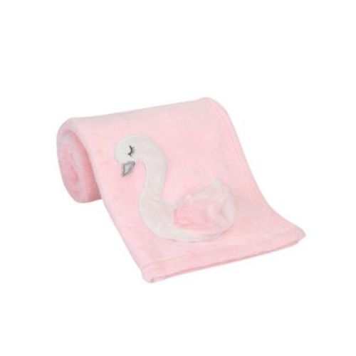 Blossom Pink/White Swan Coral Fleece Baby Blanket