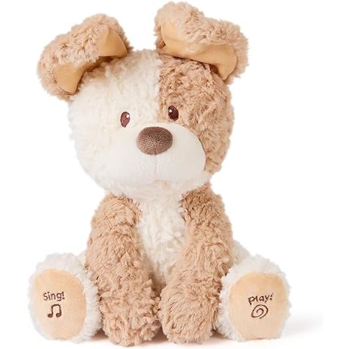 GUND Baby Peeki The Puppy Animated Plush, Singing Stuffed Animal, Sensory Toy for Babies and Toddlers, Plays Peek-a-Boo and Sings, Brown/Cream, 12”