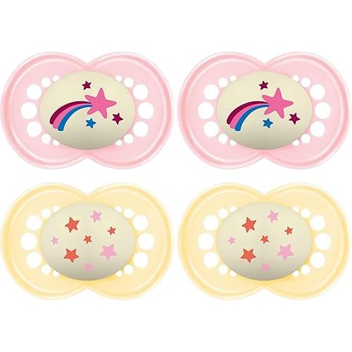 MAM Original Night Pacifiers, Binky Pacifier for 6-16 Months, BPA-Free Silicone, Glows in The Dark, Best for Newborn Babies, Developed with Medical Experts, 2 Count Binkies, with Sterilizer Case