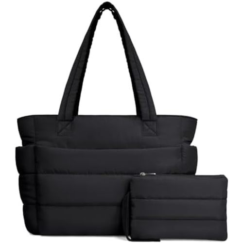 TOPDesign Puffer Tote Bag for Women, Lightweight Puffy Handbag with Compartments, Quilted Shoulder Bag for Work, Travel, Gym
