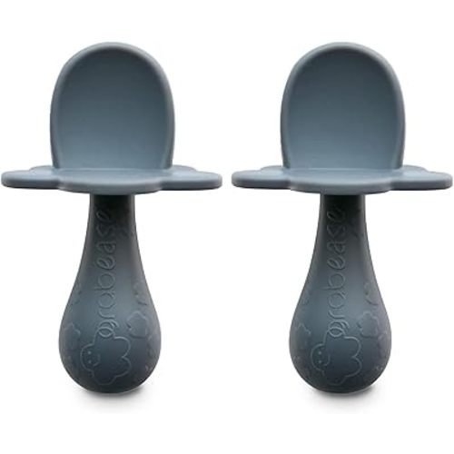 Grabease Baby Spoon - Silicone Feeding Spoons 2-Pack Gray - Soft Utensils for Babies & Toddlers - Dishwasher-Safe, Easy-Grip