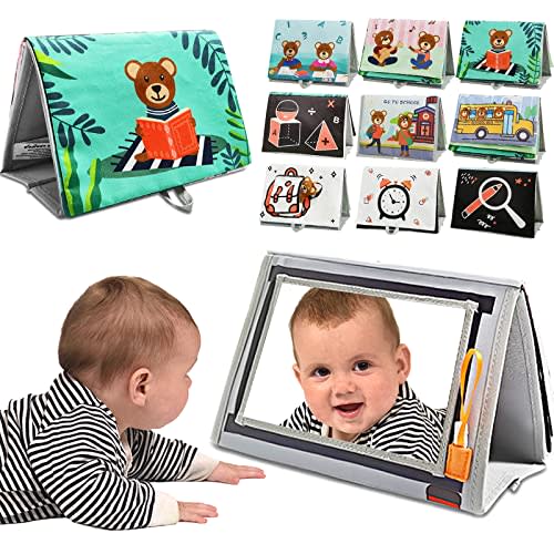Baby Mirror Toys for Infant Tummy Time,Newborn Essentials Sensory Toys for Brain Development Montessori,0-3-6-12 Months old Boys,Girls Play Gifts,Crawling Activity Crinkle Book Safe Floor Mirror