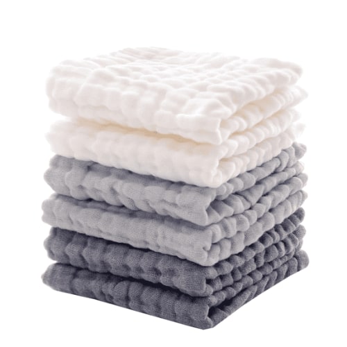 chocrria Muslin Baby Washcloths, Soft Absorbent Face Cloths, Multi-Purpose Burp Cloths, Pack of 6, 12x12 Inches