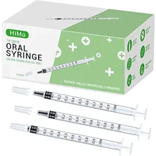 50 Pack 1ml Syringes with caps for Liquid, Oral, Colostrum Collector Feeding without Needle, Individually Wrapped