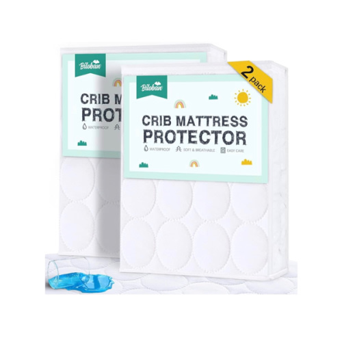 Crib Mattress Protector Sheets Waterproof 2 Pack, Quilted Crib Mattress Pad Cover Fitted Fits for Toddler Bed Mattress, White, 52” x 28”