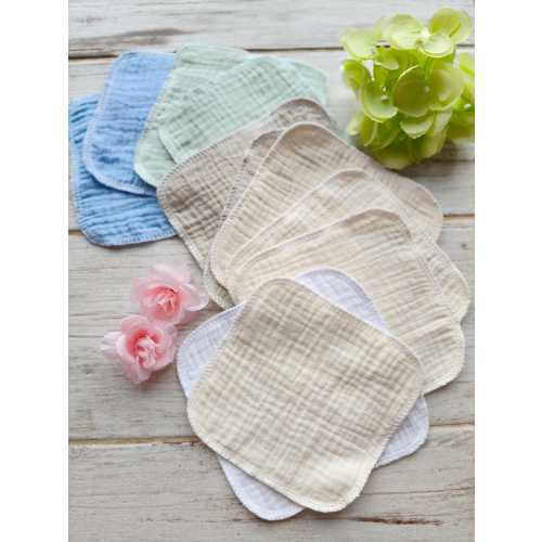 Set of Organic Muslin Face Cloths: Reusable Cotton Washcloths, Mix Colors Baby Wipes