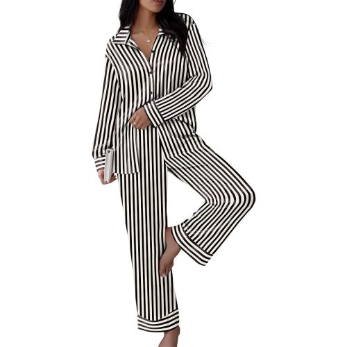Ekouaer Silk Pajamas for Women Long Sleeve 2 Piece Lounge Set Fall Pjs
