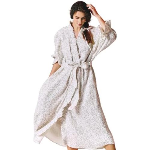 NOTHING FITS BUT Muslin Gauze Maternity Robe for Hospital, Nursing Nightgown Puffed Sleeves Cotton Delivery Gown
