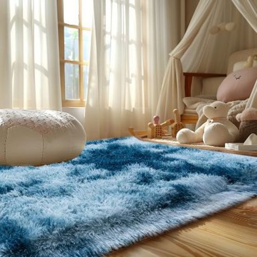 Area Rugs for Living Room Bedroom, Non-Slip Fluffy Soft Shag Carpet for Kids Home Dorm Decor Tie-dye peacock blue 4x6 ft