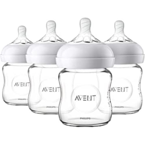 Philips AVENT Natural Glass Baby Bottle, Clear, 4oz, 4pk, SCF701/47