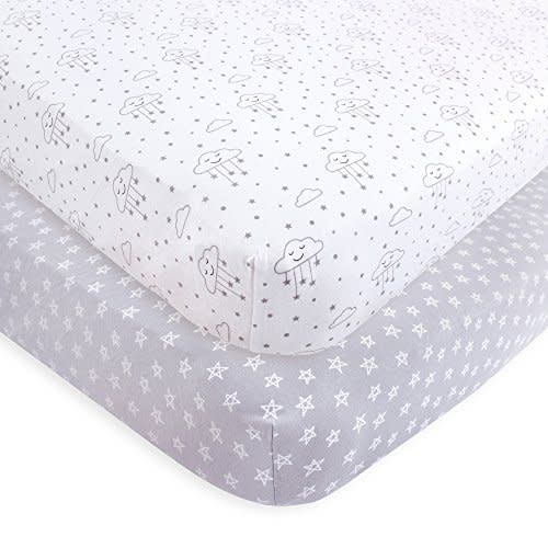 Hudson Baby Unisex Baby Cotton Fitted Crib Sheet, Gray Clouds, One Size
