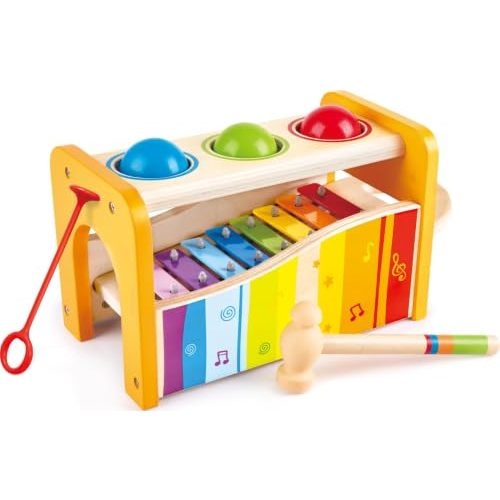Hape Pound & Tap Bench with Slide Out Xylophone - Award Winning Durable Wooden Musical Pounding Toy for Toddlers