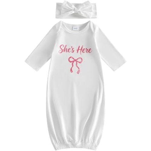 fhutpw Newborn Baby Girls Cotton Sleeper Gown She Is Here Nightgown Pajamas