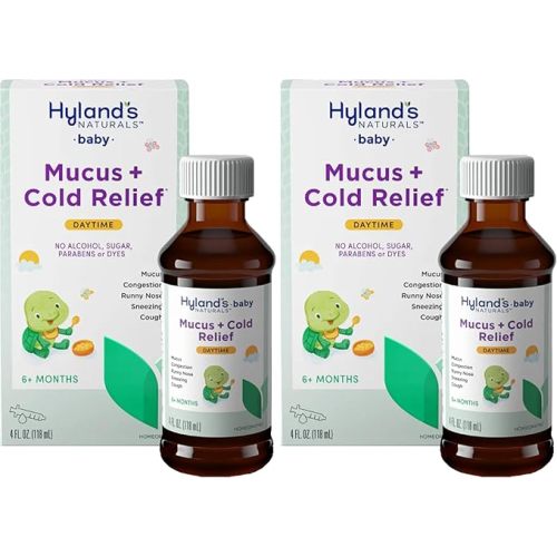 Hyland's Naturals Baby Mucus and Cold Relief, Daytime Baby Cold Medicine, Infant Cold and Cough Remedy, Decongestant, 4 Fluid Ounce (Pack of 2)