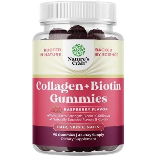 Hair Skin and Nails Gummies for Women - Extra Strength Biotin and Collagen Gummies for Women Hair Skin Nails Support - Non-GMO Kosher Marine Collagen Biotin 10000mcg per serving - 90 Count