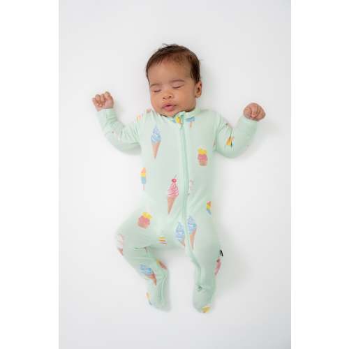 Zippered Footie in Mint Ice Cream