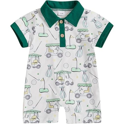 Newborn Baby Boy Golf Outfit Golf Cart Onesie Polo Shirt Romper Short Sleeve Jumpsuit Cute Infant Summer Clothes
