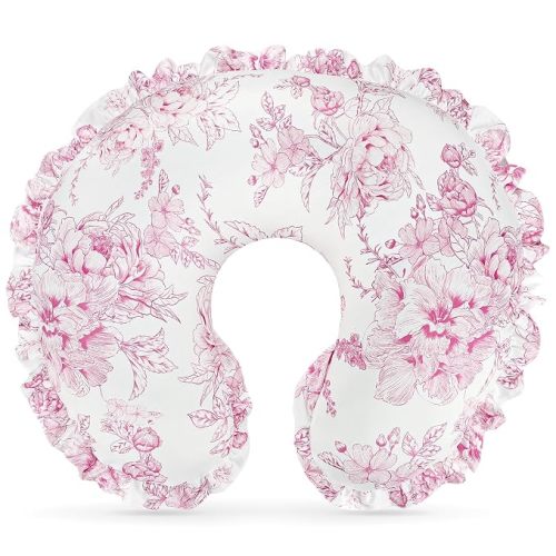 DILIMI Nursing Pillow Cover, Removable Ruffled Pillowcase for Breastfeeding Pillows, Ultra Soft Comfortable Slipcover for Baby Girl and Boy, Pink Floral