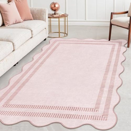 Pink Rugs for Living Room 8x10, Soild Machine Washable Area Rugs for Bedroom Girls, Non Slip Ultra-Thin Low-Pile Carpet for Playroom Nursery Kids Room