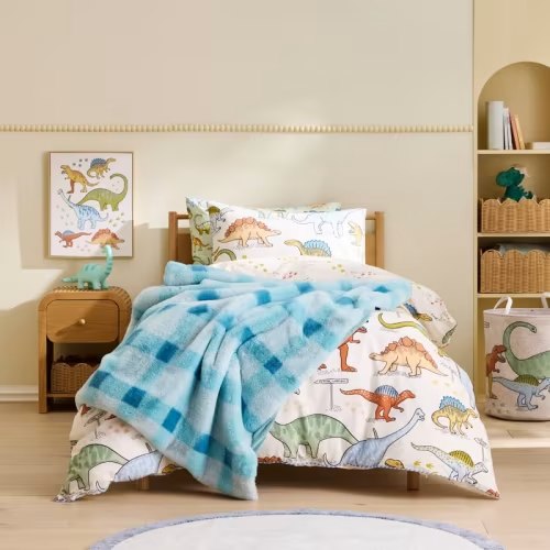 Adairs Kids - Frankie Blue Checks Faux Fur Throw | Adairs