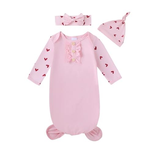 AMAWMW Newborn Baby Girl Sleeper Gown Knotted Nightgown Floral Pajamas Coming Home Outfit Infant Gifts Stuff Essential