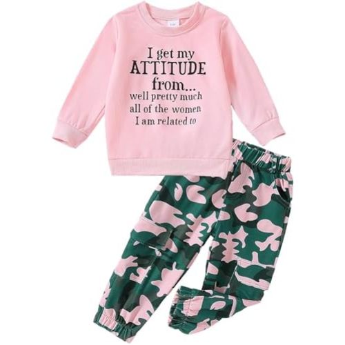 Yvowming Toddler Girl Clothes Outfits Sweatshirt & Camouflage Pants Set Baby Girl Fall Winter Outfits Kids Sweatsuit