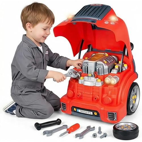 Interactive Truck Engine Toy with Removable Parts - Lights, Sounds, and Fun for Young Mechanics -Unleash their Creativity and Motor Skills with this Truck Engine Toy- Ideal Gift for 3-5-Year-Old Boys