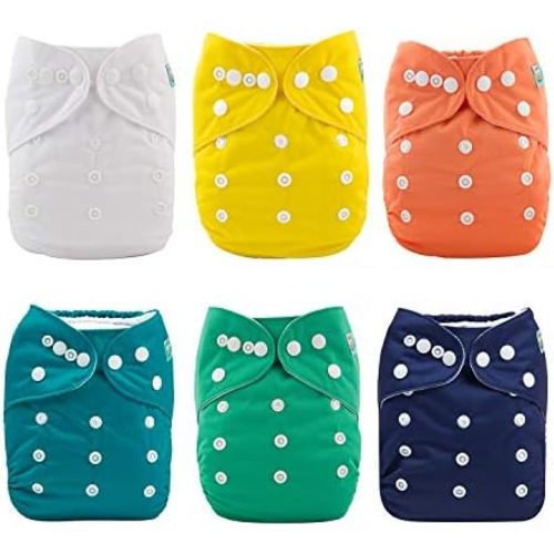 ALVABABY 6 Pack Cloth Diaper with 12 Inserts One Size Adjustable Washable Reusable Diaper Cover for Baby Girls and Boys